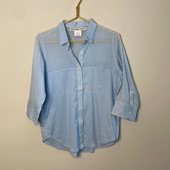 Gretchen Scott Button Down Cotton Shirt Sleek Voile Small - Picture 3 of 8